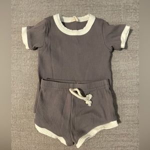 Quincy Mae Ribbed Shortie Set Top & Shorts 3-6 months Ocean Grey